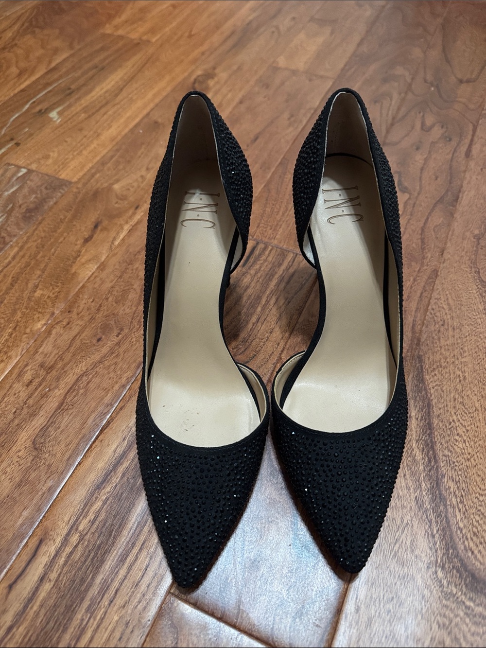 INC International Concepts Black Crystal-Embellished D'Orsay Pointed Pumps